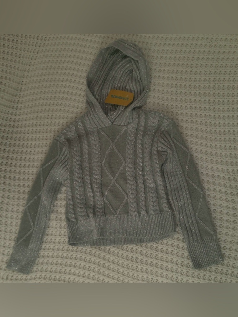 Thereabouts Girls Hooded Long Sleeve Pullover Sweater in silver size xxs.